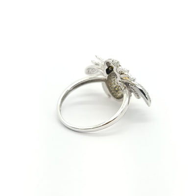 BUMBLE BEE RING 14k WHITE GOLD LADIES YELLOW COGNAC & WHITE DIAMONDS