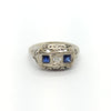 ART DECO FILIGREE RING W/ OLD EURO DIAMOND AND SAPPHIRE IN 18k GOLD ANTIQUE