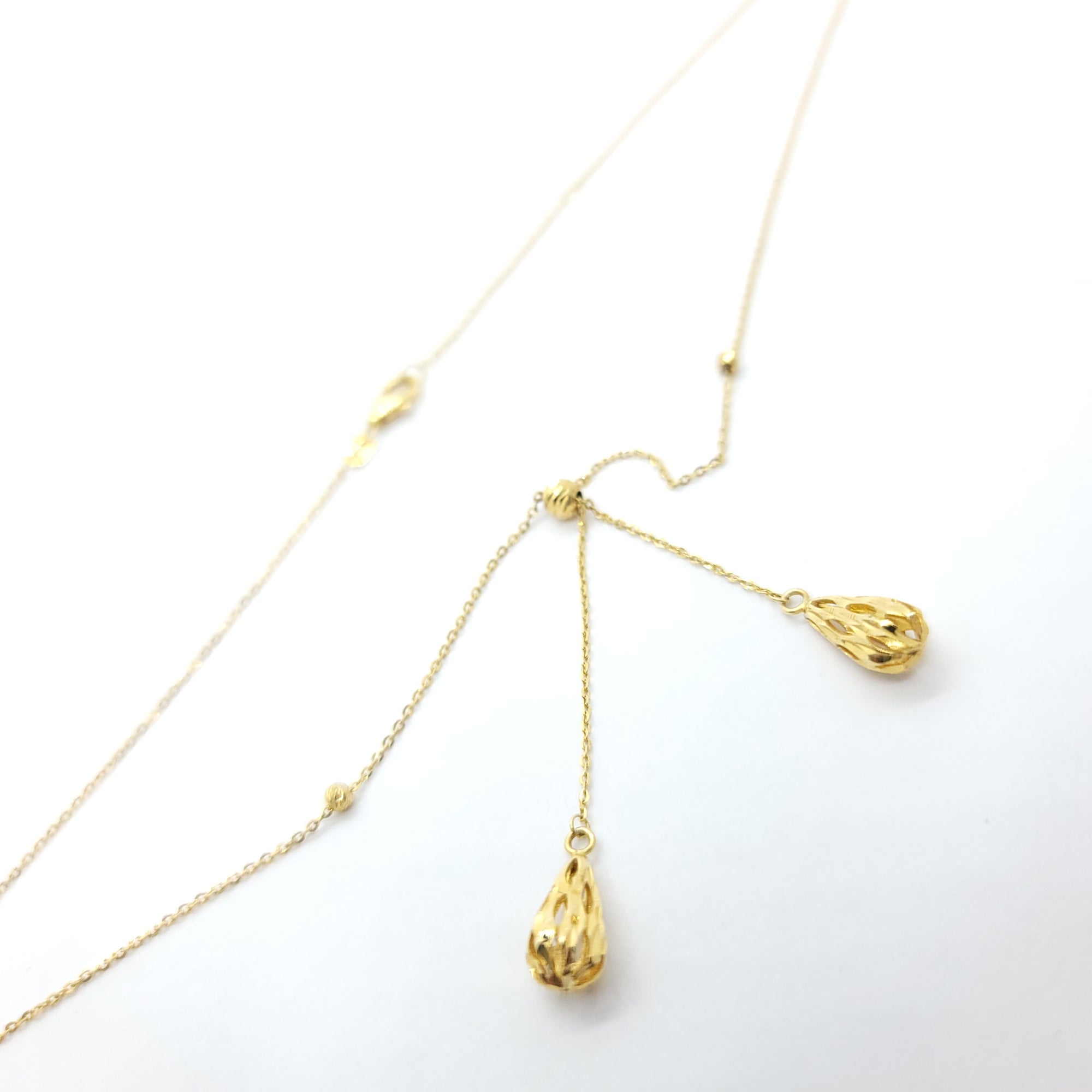BEADED TEARDROP LARIAT 14K YELLOW GOLD NECKLACE