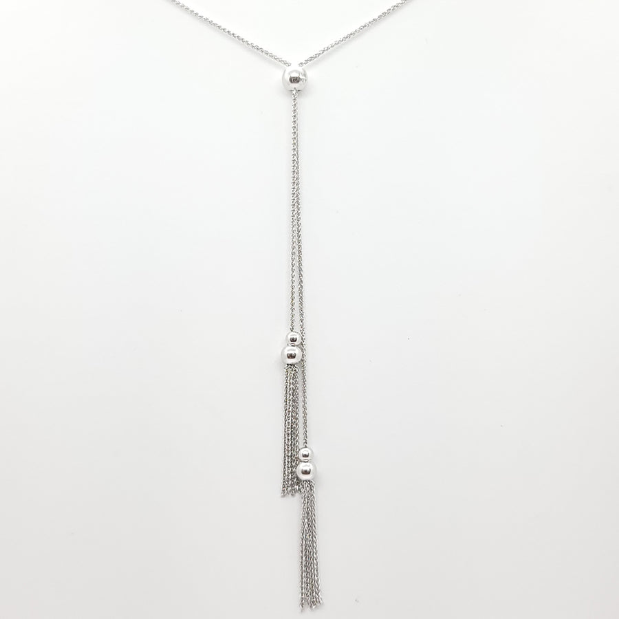 14K WHITE GOLD ADJUSTABLE TASSEL LARIAT NECKLACE