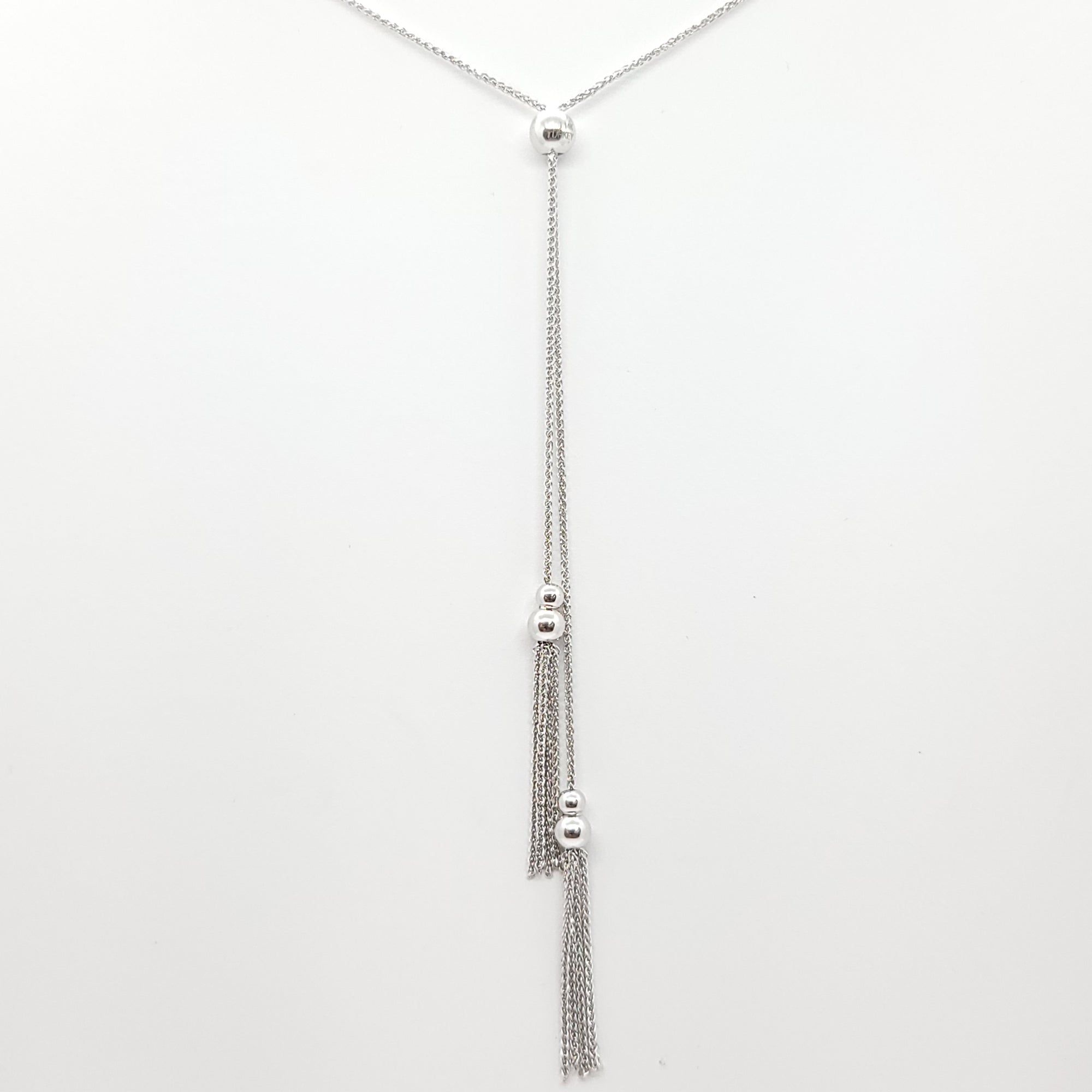 14K WHITE GOLD ADJUSTABLE TASSEL LARIAT NECKLACE