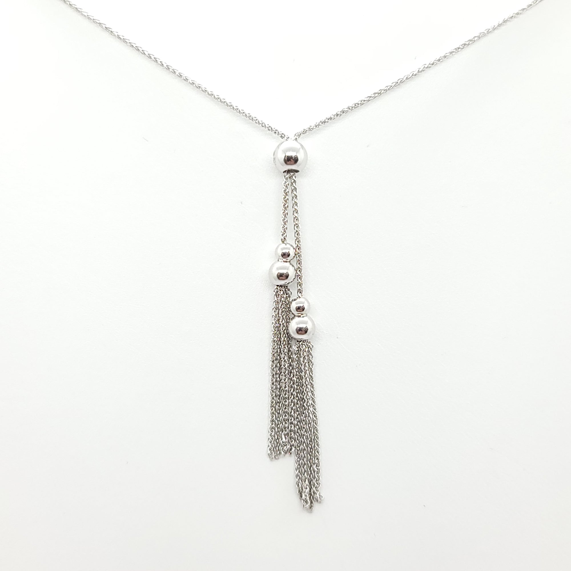 14K WHITE GOLD ADJUSTABLE TASSEL LARIAT NECKLACE