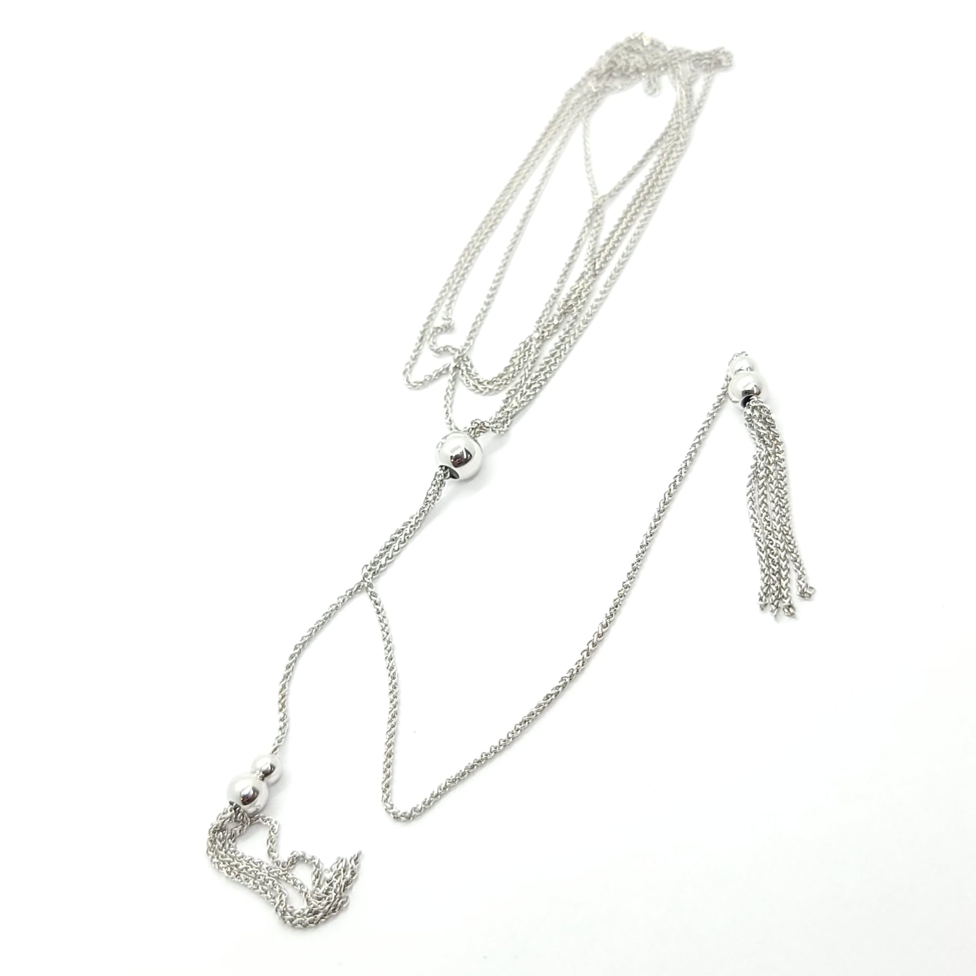 14K WHITE GOLD ADJUSTABLE TASSEL LARIAT NECKLACE