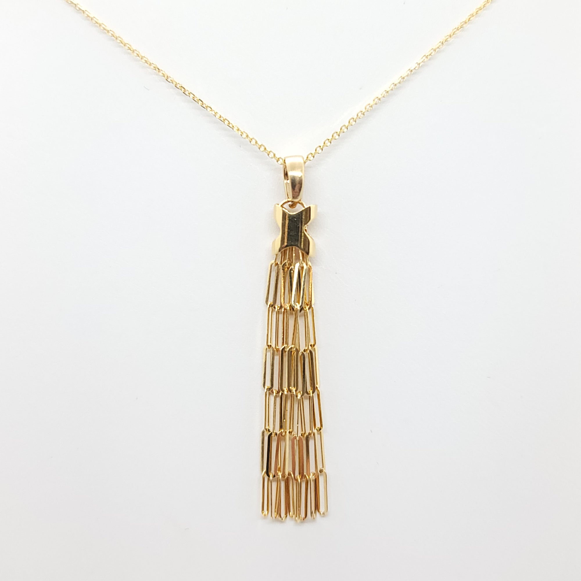 PAPER CLIP TASSEL 14K YELLOW GOLD NECKLACE CABLE CHAIN