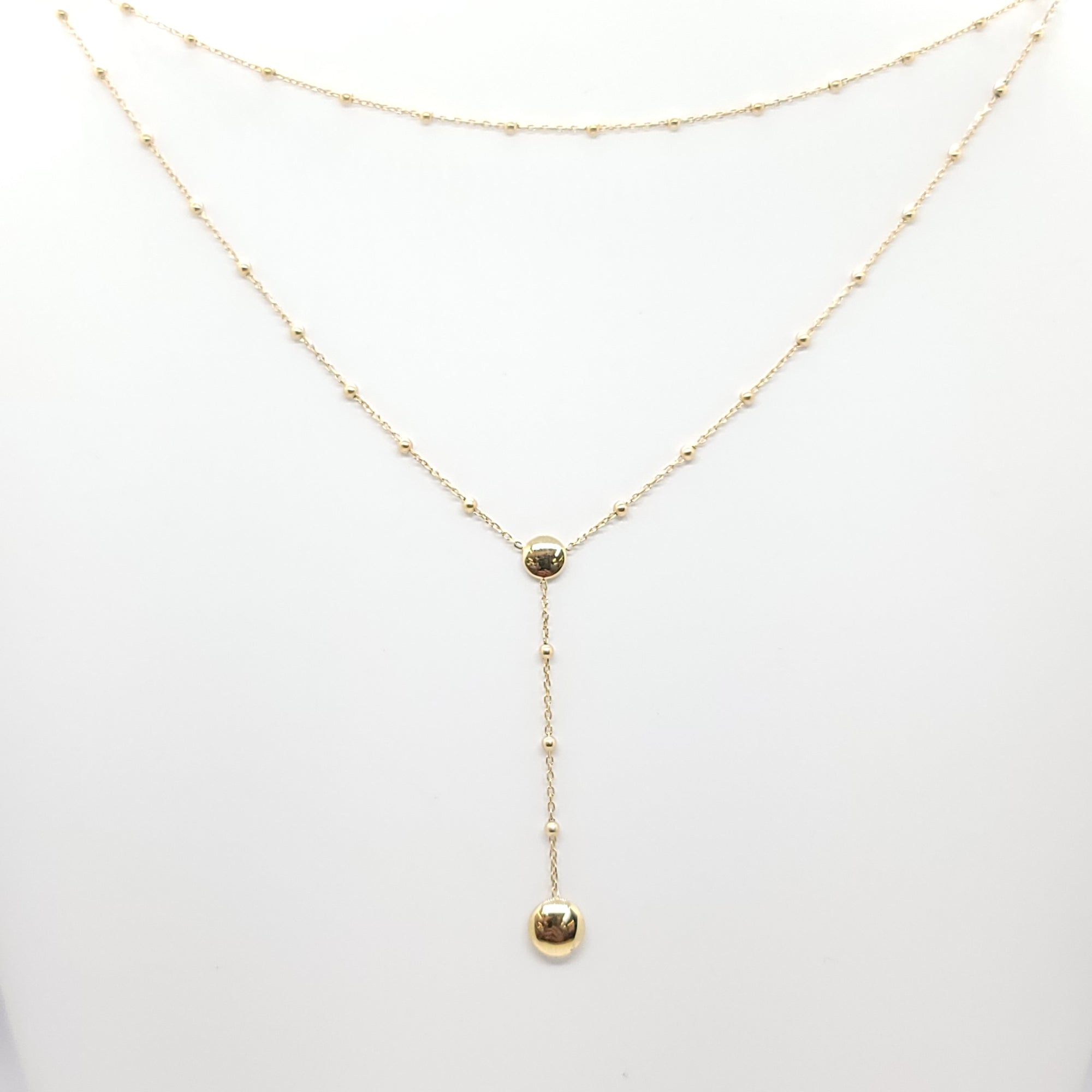 BEADED BY THE YARD DOUBLE CHAIN LARIAT 14K YELLOW GOLD NECKLACE