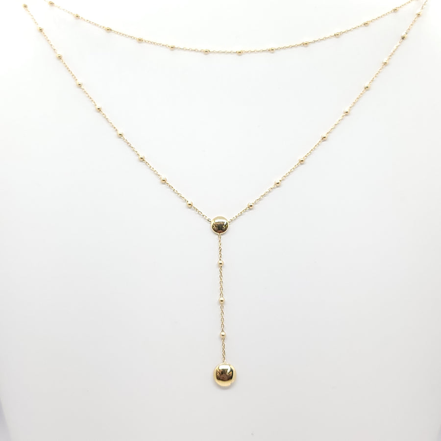 BEADED BY THE YARD DOUBLE CHAIN LARIAT 14K YELLOW GOLD NECKLACE