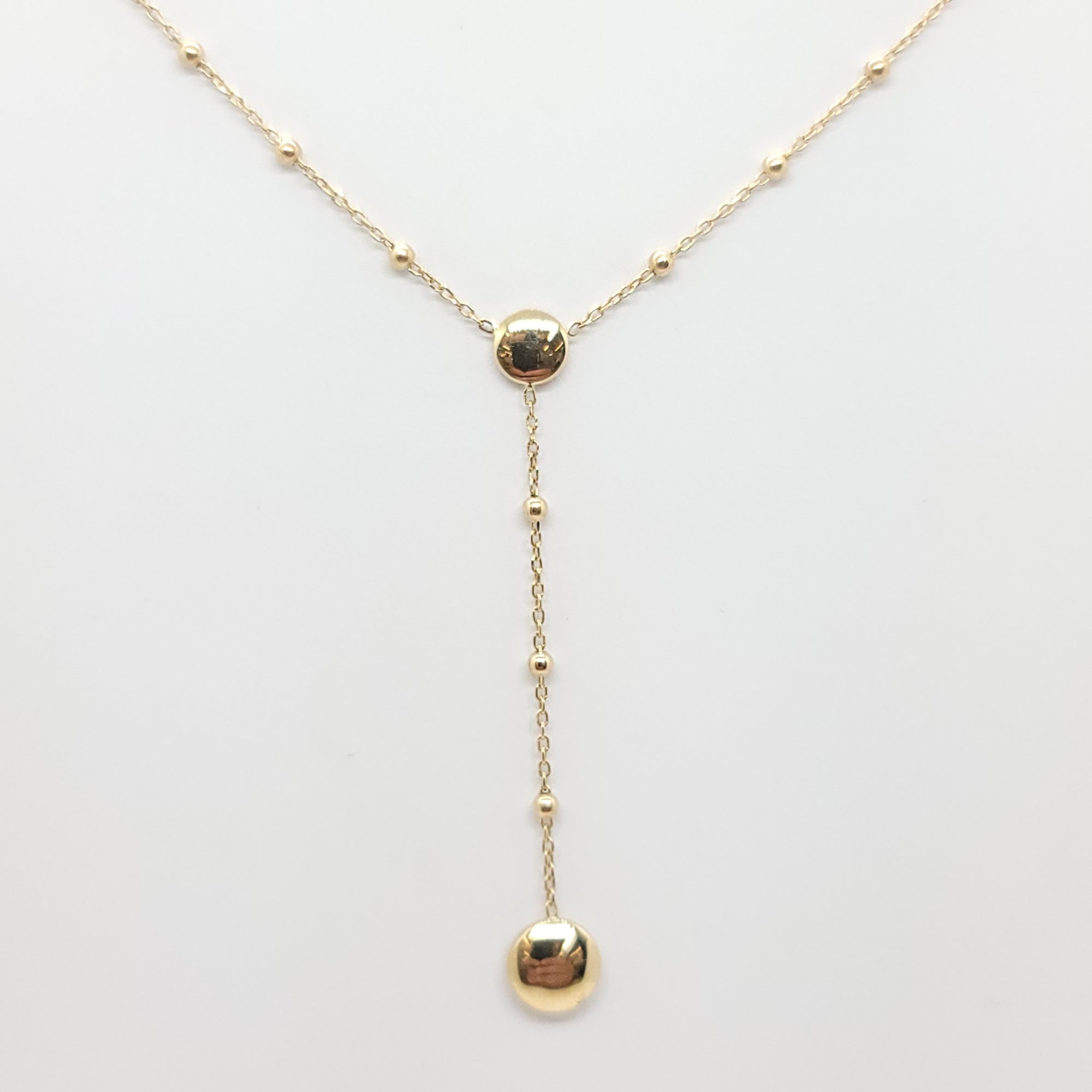 BEADED BY THE YARD DOUBLE CHAIN LARIAT 14K YELLOW GOLD NECKLACE