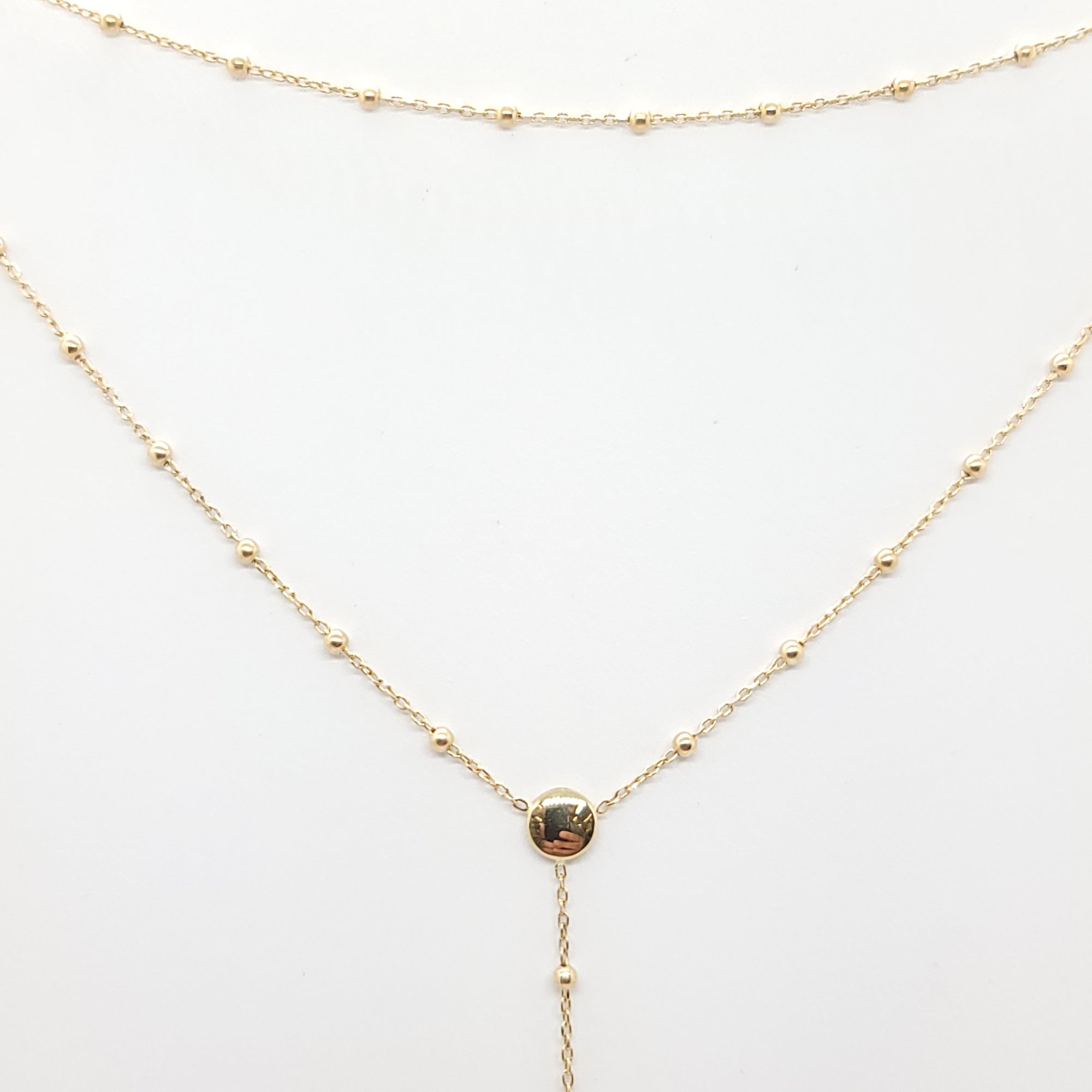 BEADED BY THE YARD DOUBLE CHAIN LARIAT 14K YELLOW GOLD NECKLACE