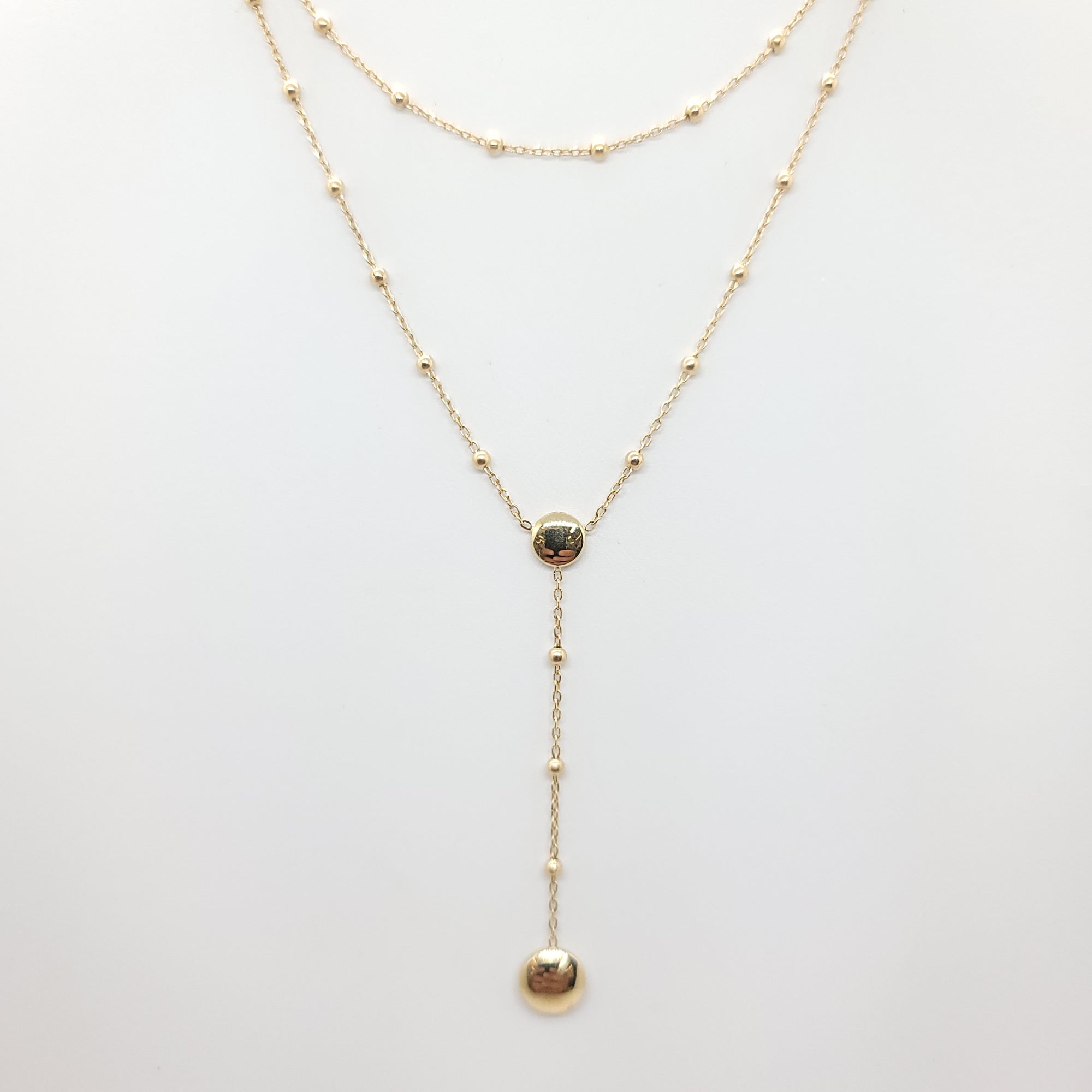 BEADED BY THE YARD DOUBLE CHAIN LARIAT 14K YELLOW GOLD NECKLACE