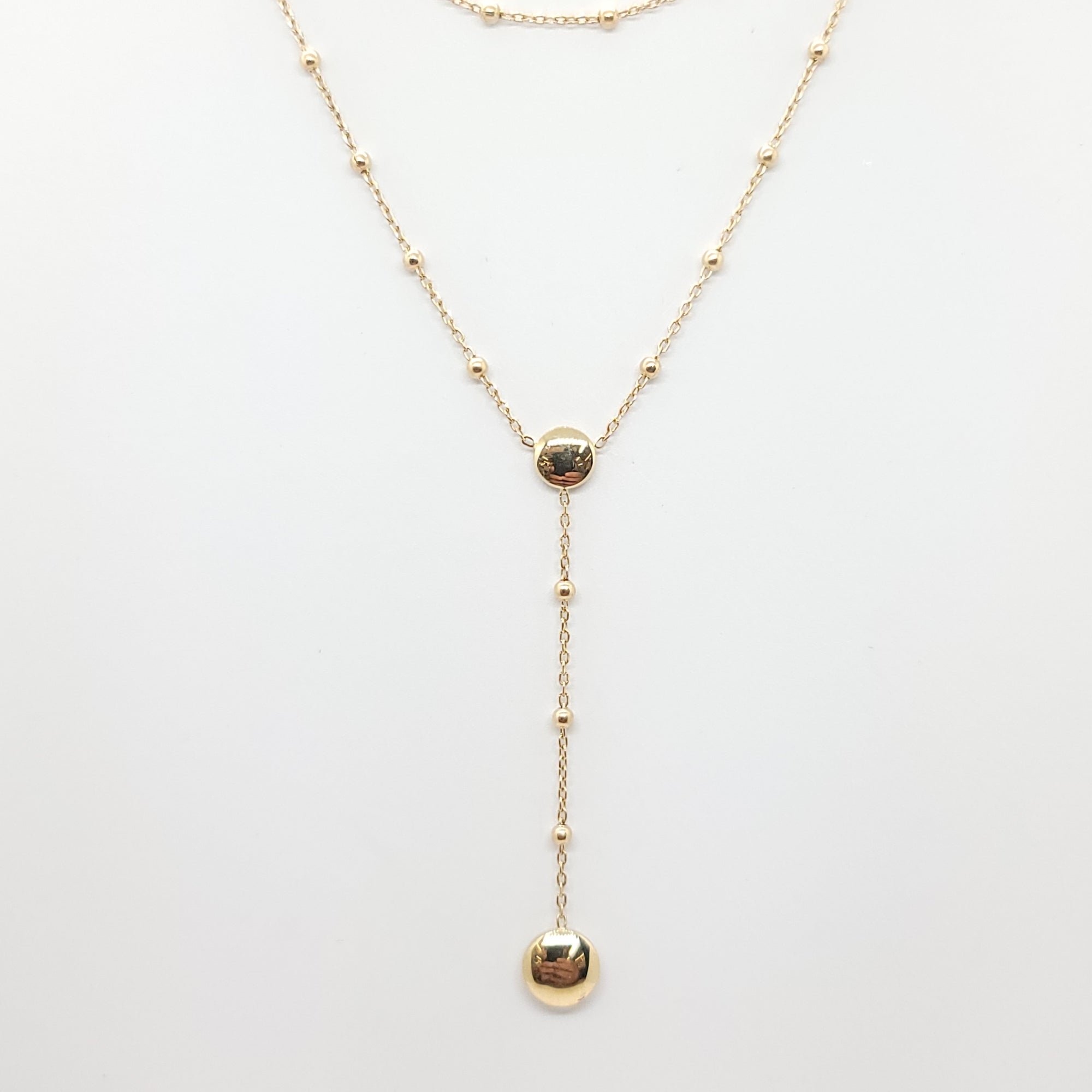 BEADED BY THE YARD DOUBLE CHAIN LARIAT 14K YELLOW GOLD NECKLACE