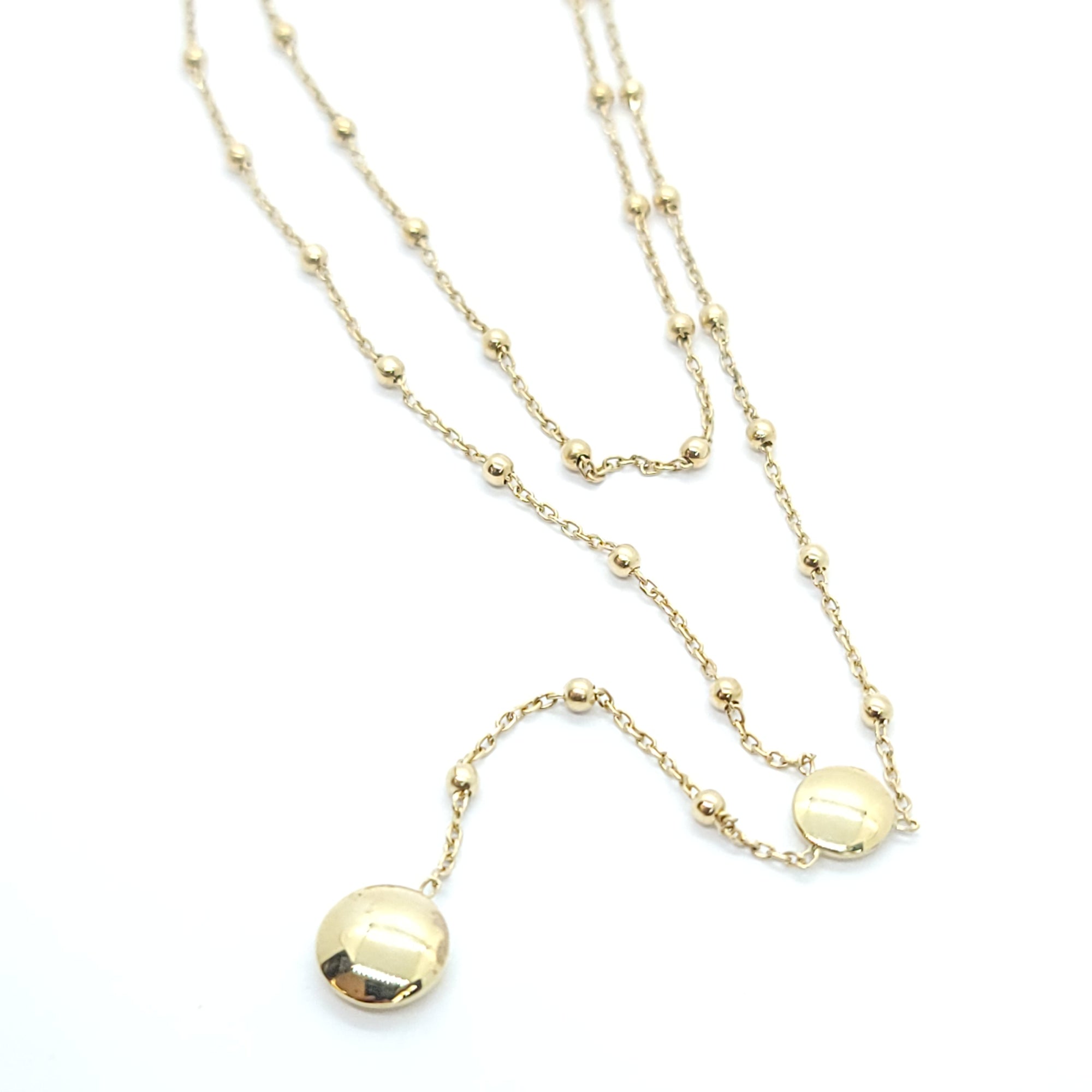 BEADED BY THE YARD DOUBLE CHAIN LARIAT 14K YELLOW GOLD NECKLACE