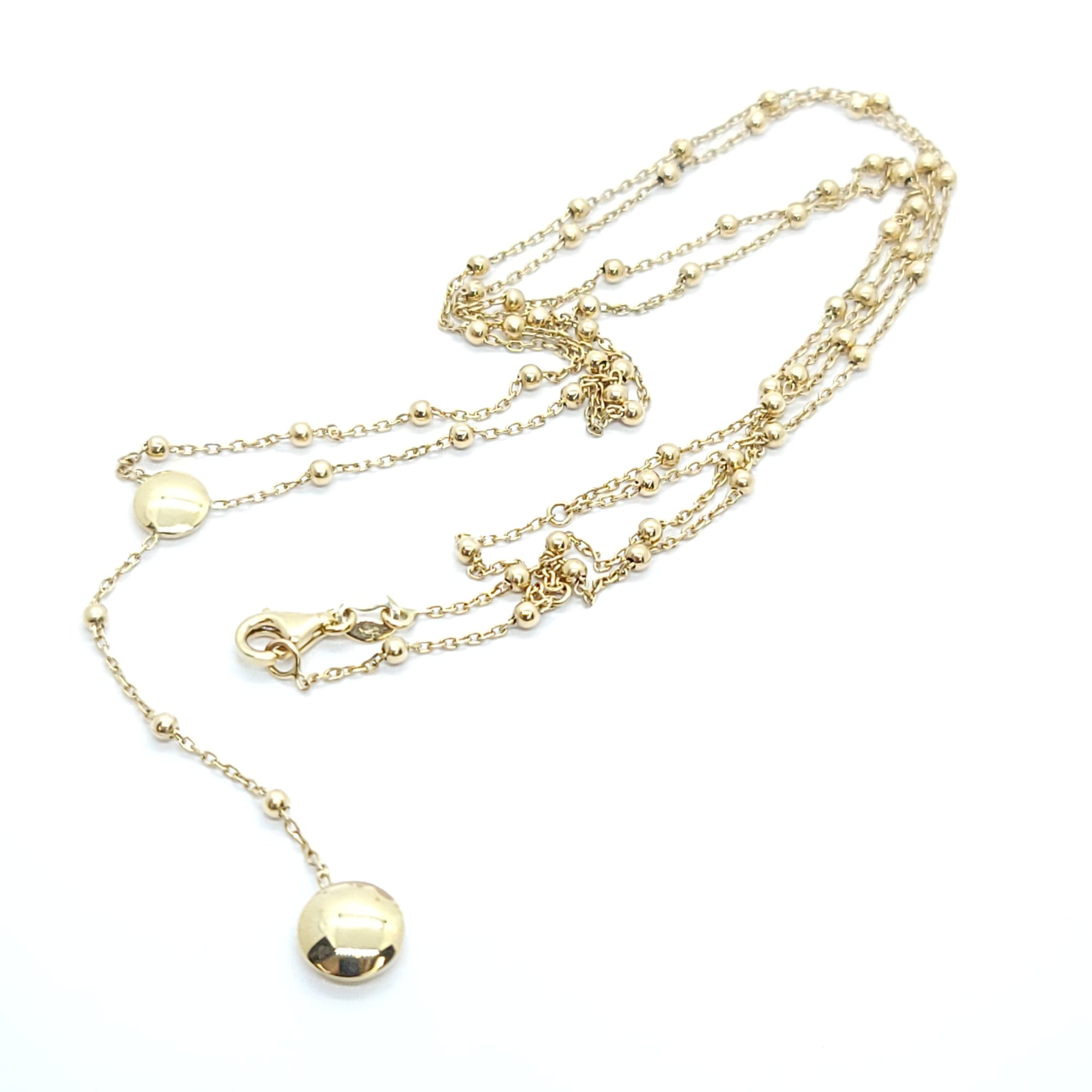 BEADED BY THE YARD DOUBLE CHAIN LARIAT 14K YELLOW GOLD NECKLACE