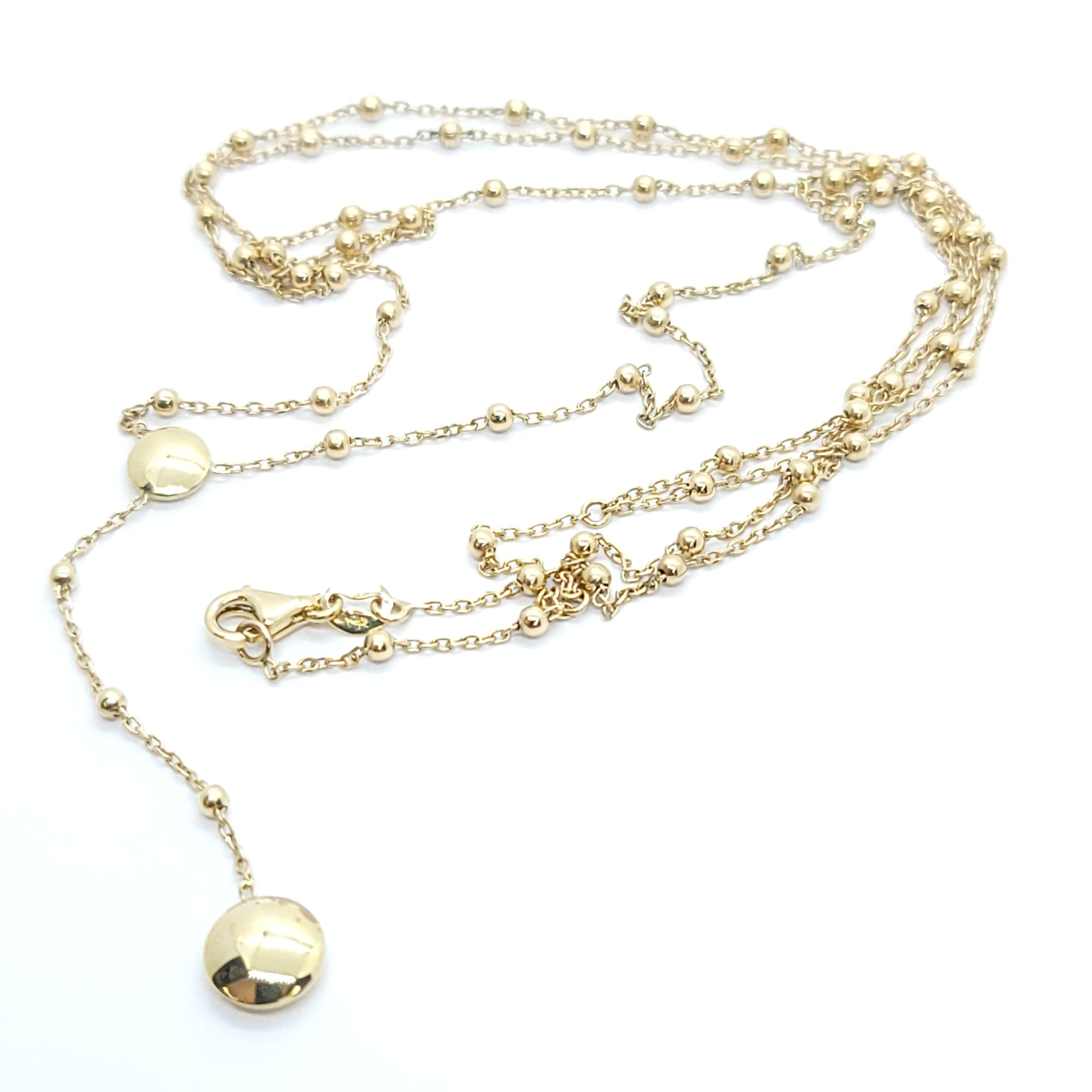 BEADED BY THE YARD DOUBLE CHAIN LARIAT 14K YELLOW GOLD NECKLACE