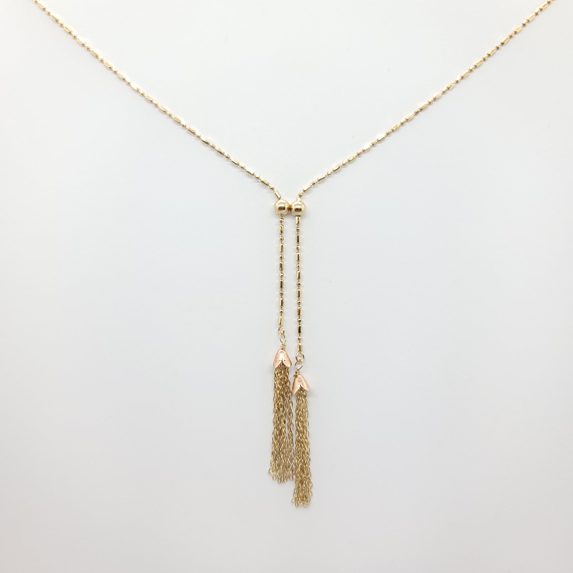 14K YELLOW AND ROSE GOLD TASSEL BEADED NECKLACE