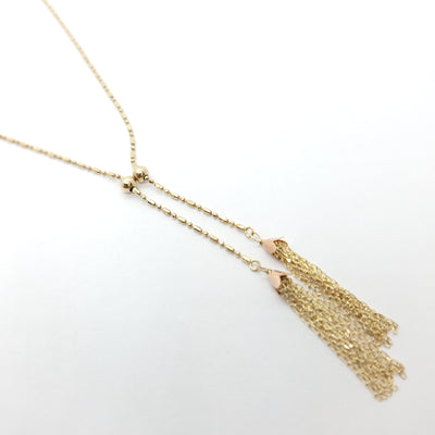14K YELLOW AND ROSE GOLD TASSEL BEADED NECKLACE