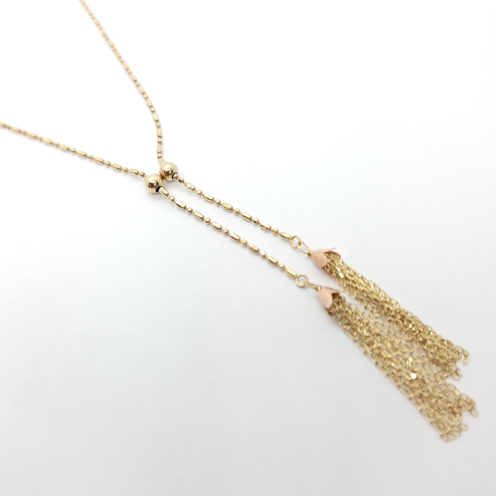 14K YELLOW AND ROSE GOLD TASSEL BEADED NECKLACE