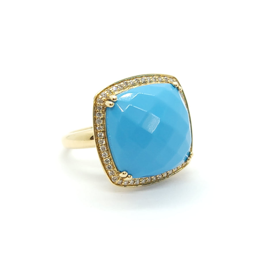14k YELLOW GOLD TURQUOISE & DIAMOND RING