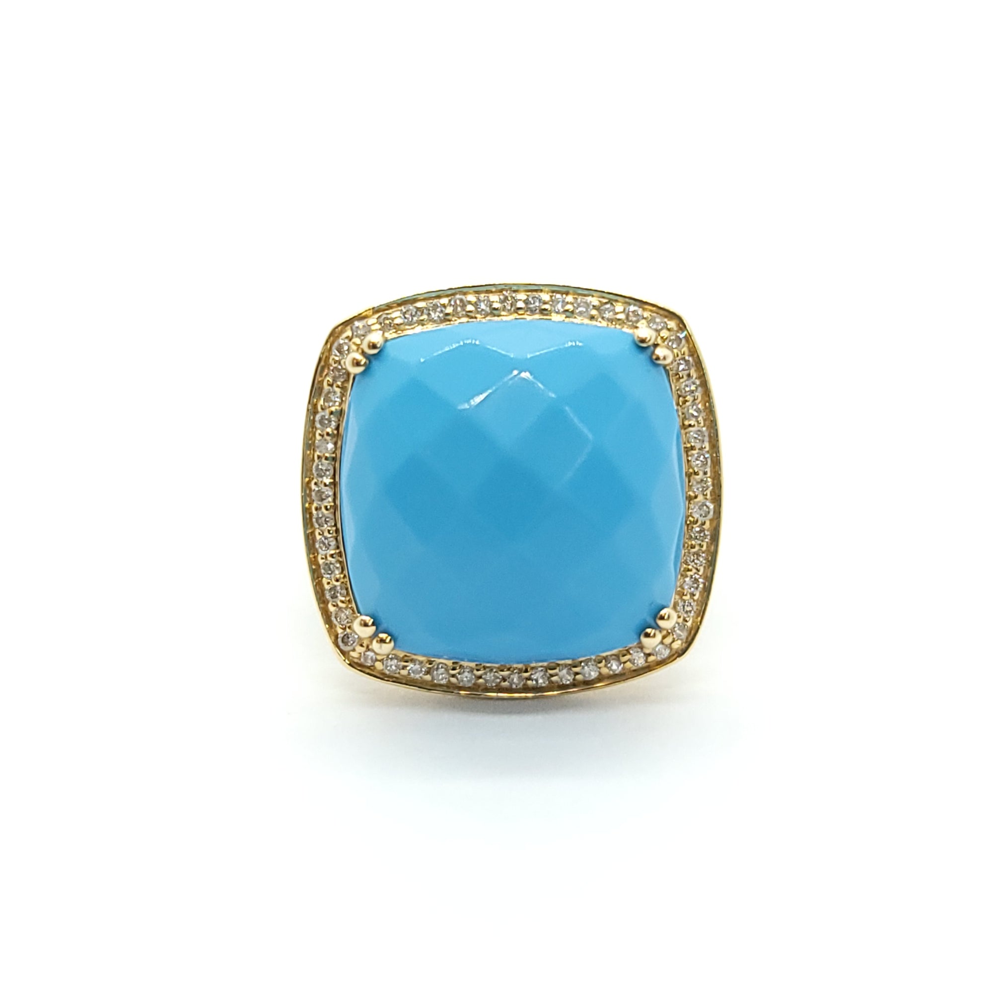 14k YELLOW GOLD TURQUOISE & DIAMOND RING