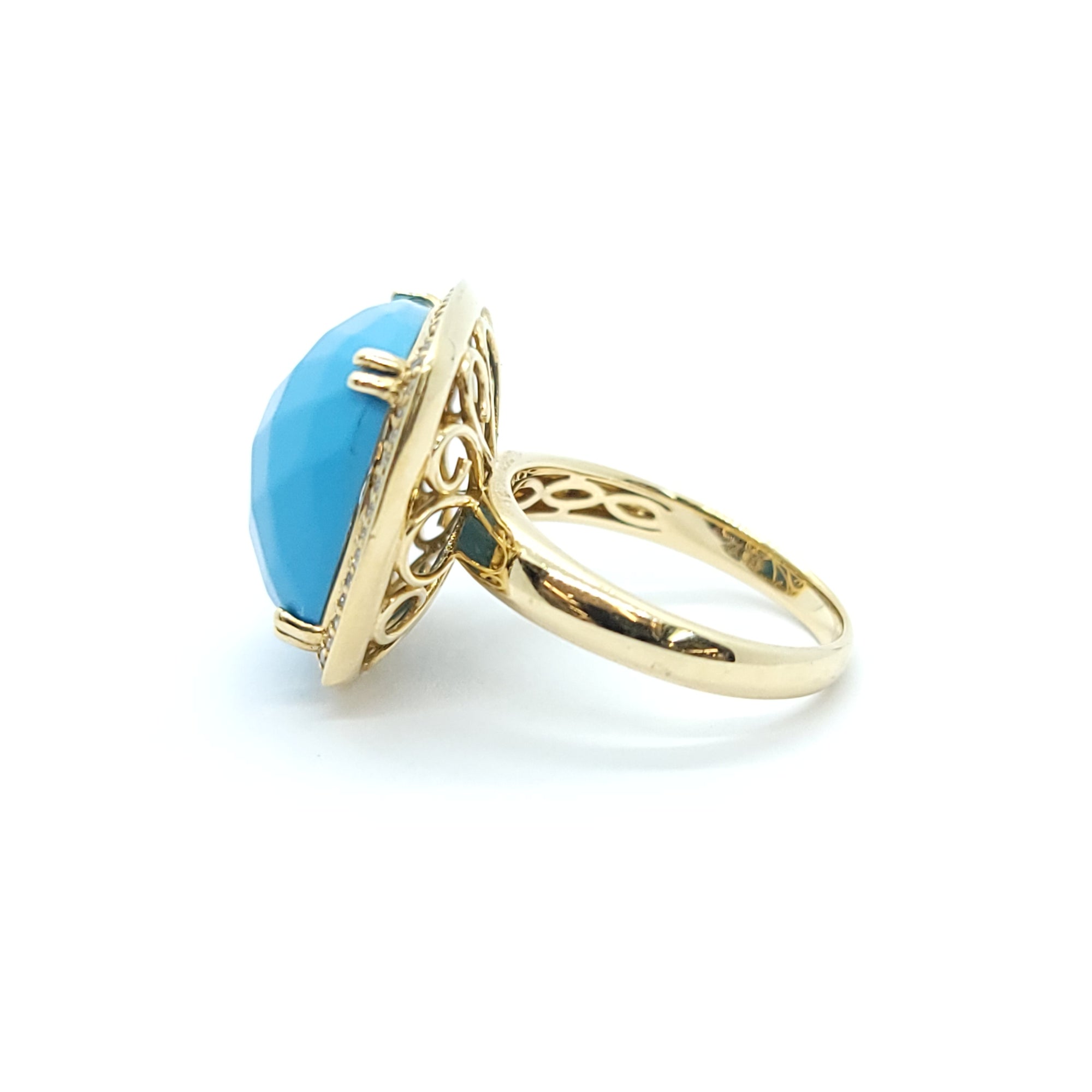 14k YELLOW GOLD TURQUOISE & DIAMOND RING
