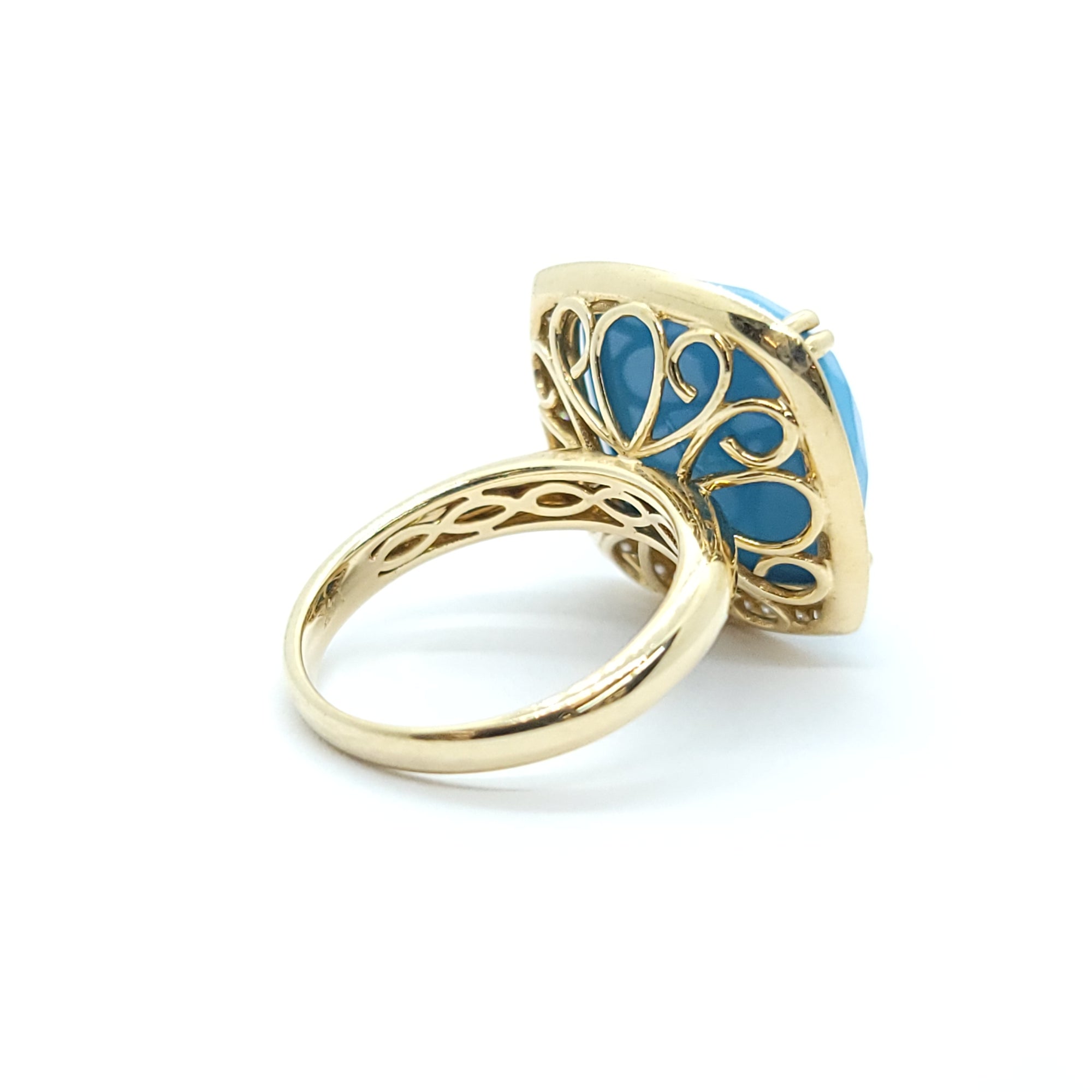 14k YELLOW GOLD TURQUOISE & DIAMOND RING