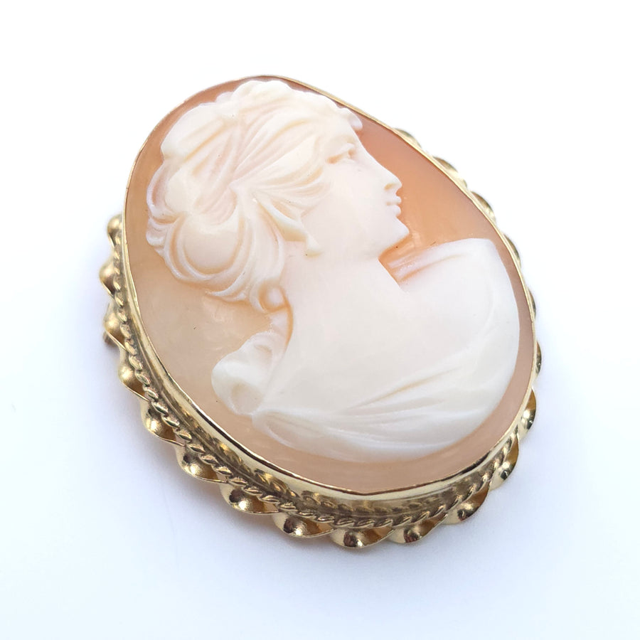 ANTIQUE CAMEO 14K YELLOW GOLD LADYS  PIN BROOCH PENDENT
