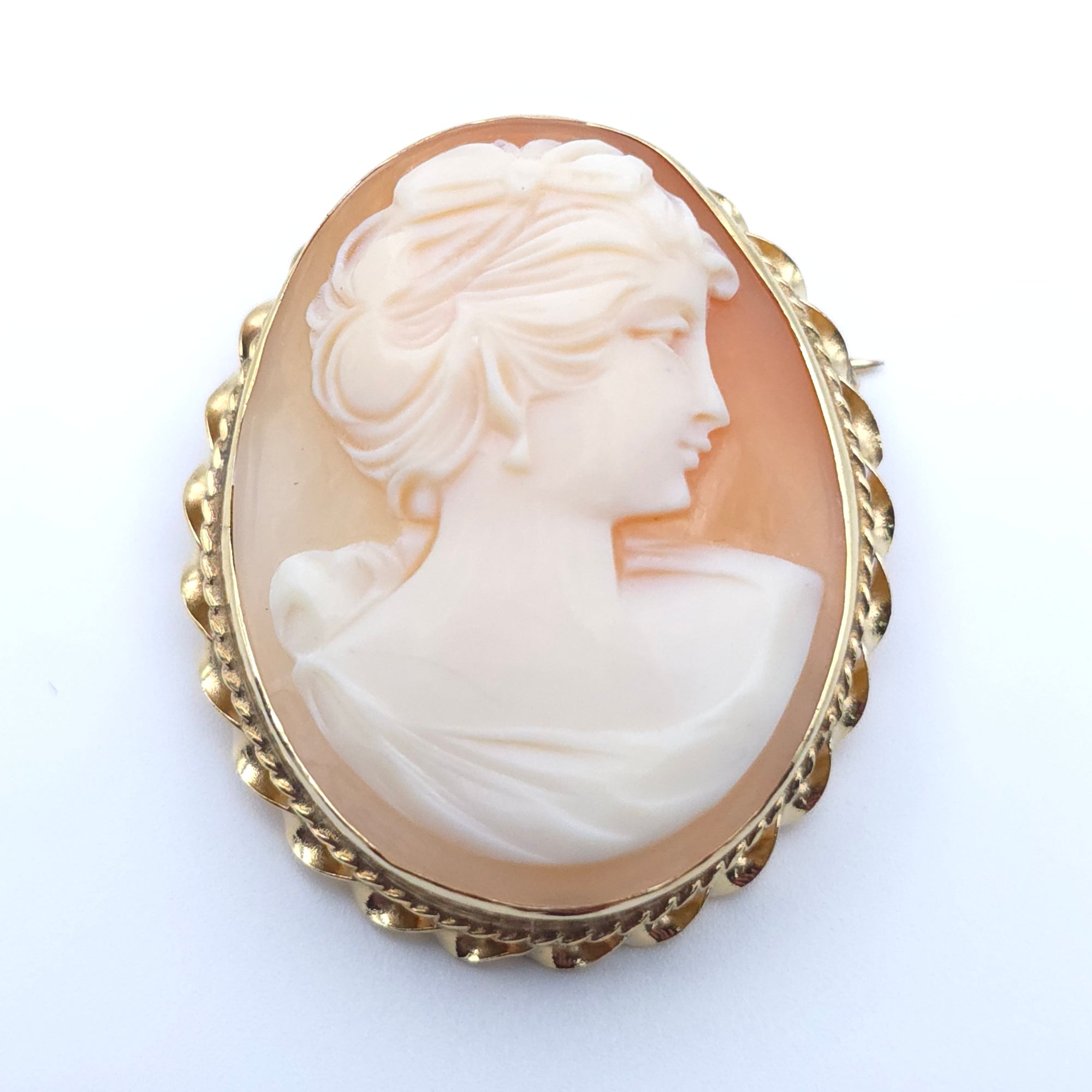 ANTIQUE CAMEO 14K YELLOW GOLD LADYS  PIN BROOCH PENDENT