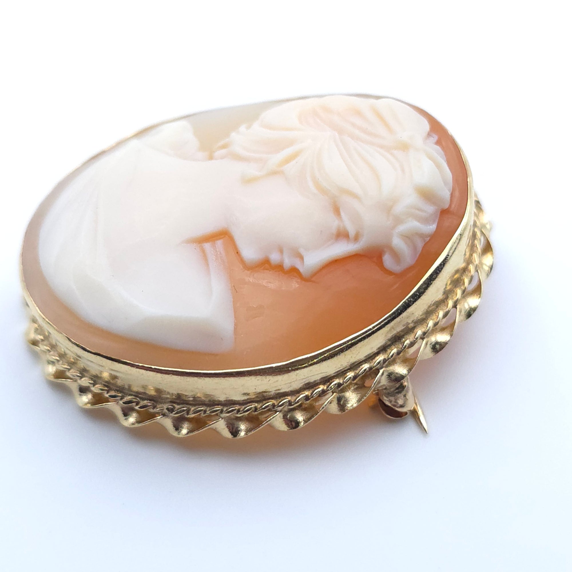 ANTIQUE CAMEO 14K YELLOW GOLD LADYS  PIN BROOCH PENDENT