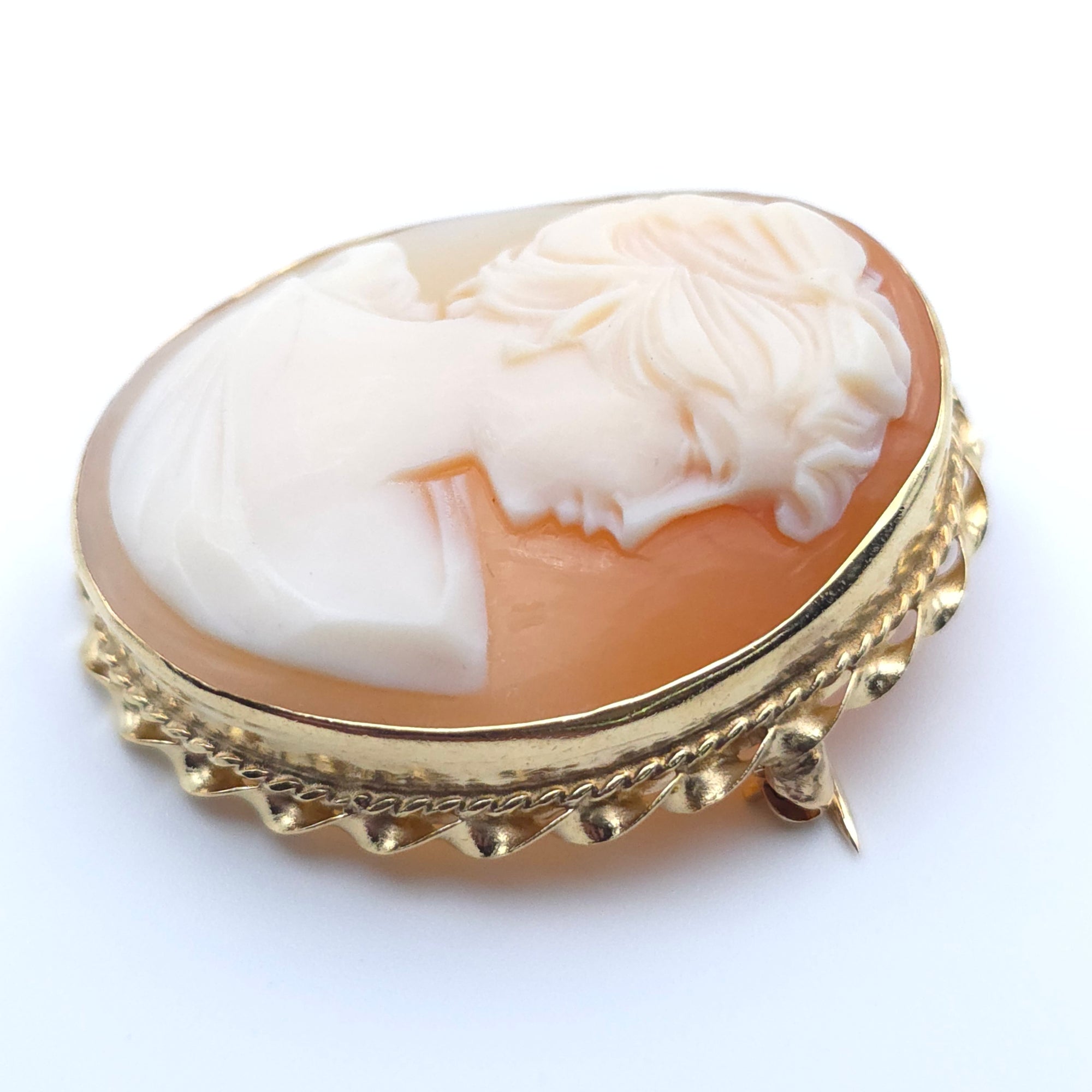 ANTIQUE CAMEO 14K YELLOW GOLD LADYS  PIN BROOCH PENDENT