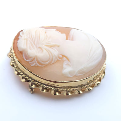 ANTIQUE CAMEO 14K YELLOW GOLD LADYS  PIN BROOCH PENDENT