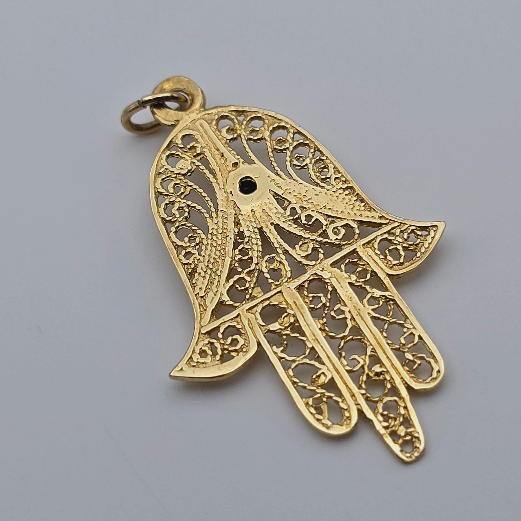 ANTIQUE 14K YELLOW GOLD HAMSA and SAPPHIRE