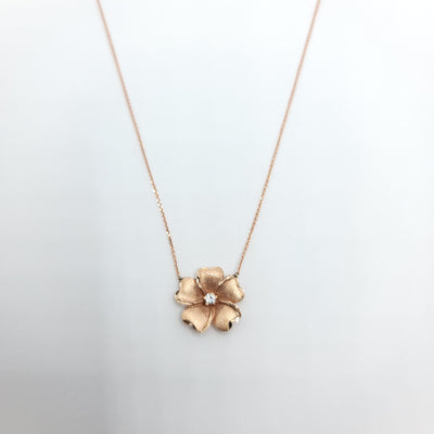 14K ROSE GOLD FLOWER AND DIAMOND NECKLACE