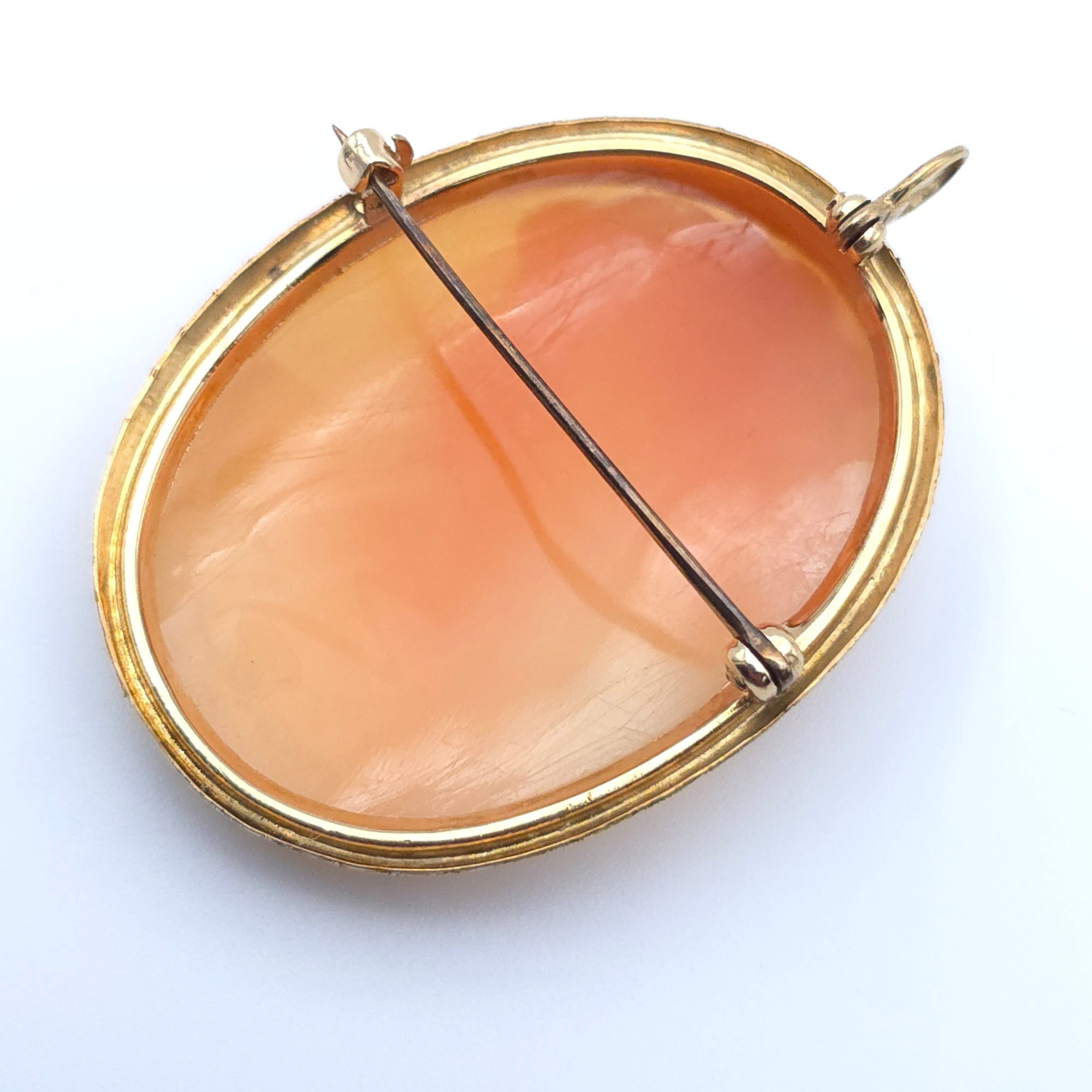 ANTIQUE CAMEO 14K YELLOW GOLD LADYS  PIN BROOCH PENDENT