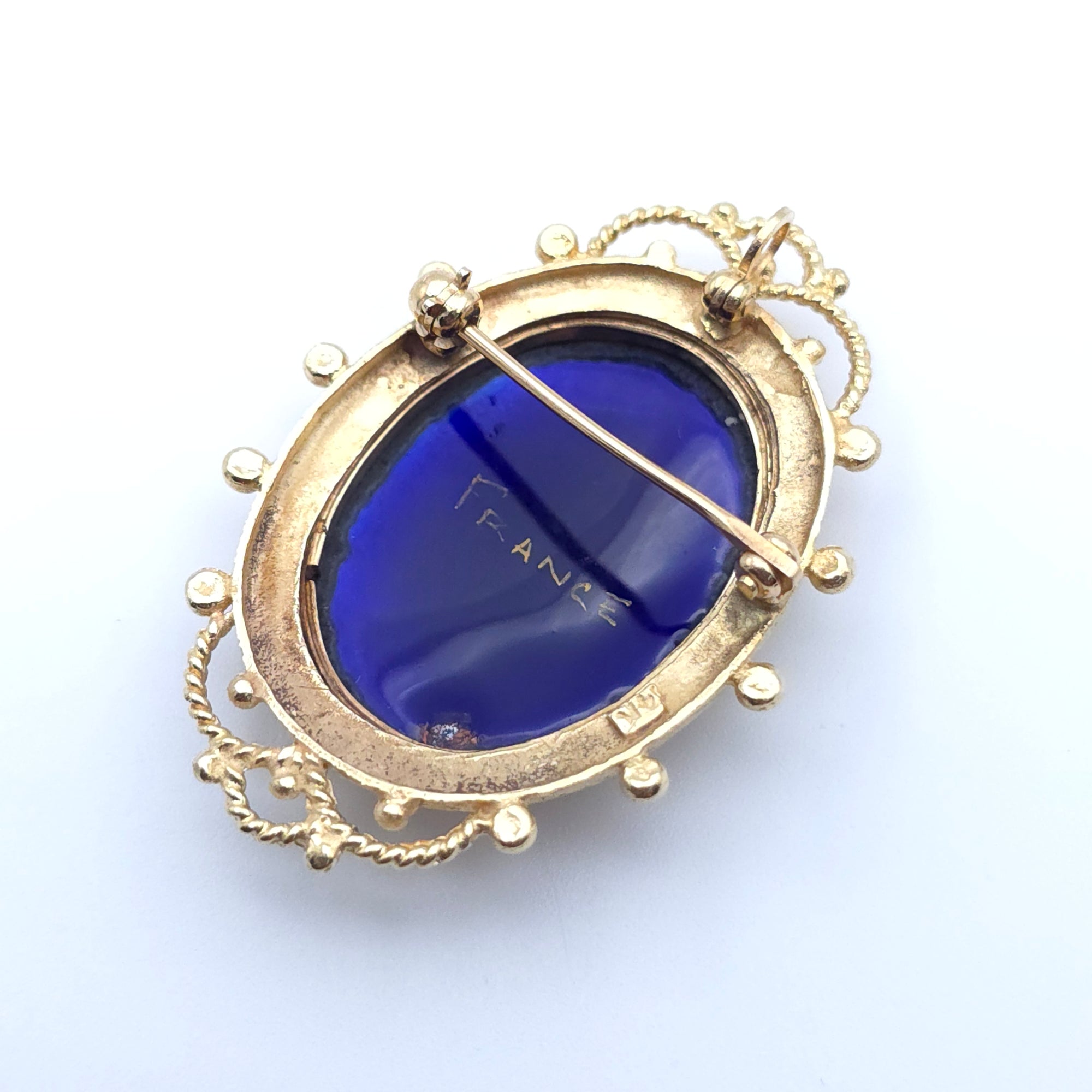 ANTIQUE CAMEO 14K YELLOW GOLD LADYS PIN BROOCH PENDENT PORCELAIN FRANCE