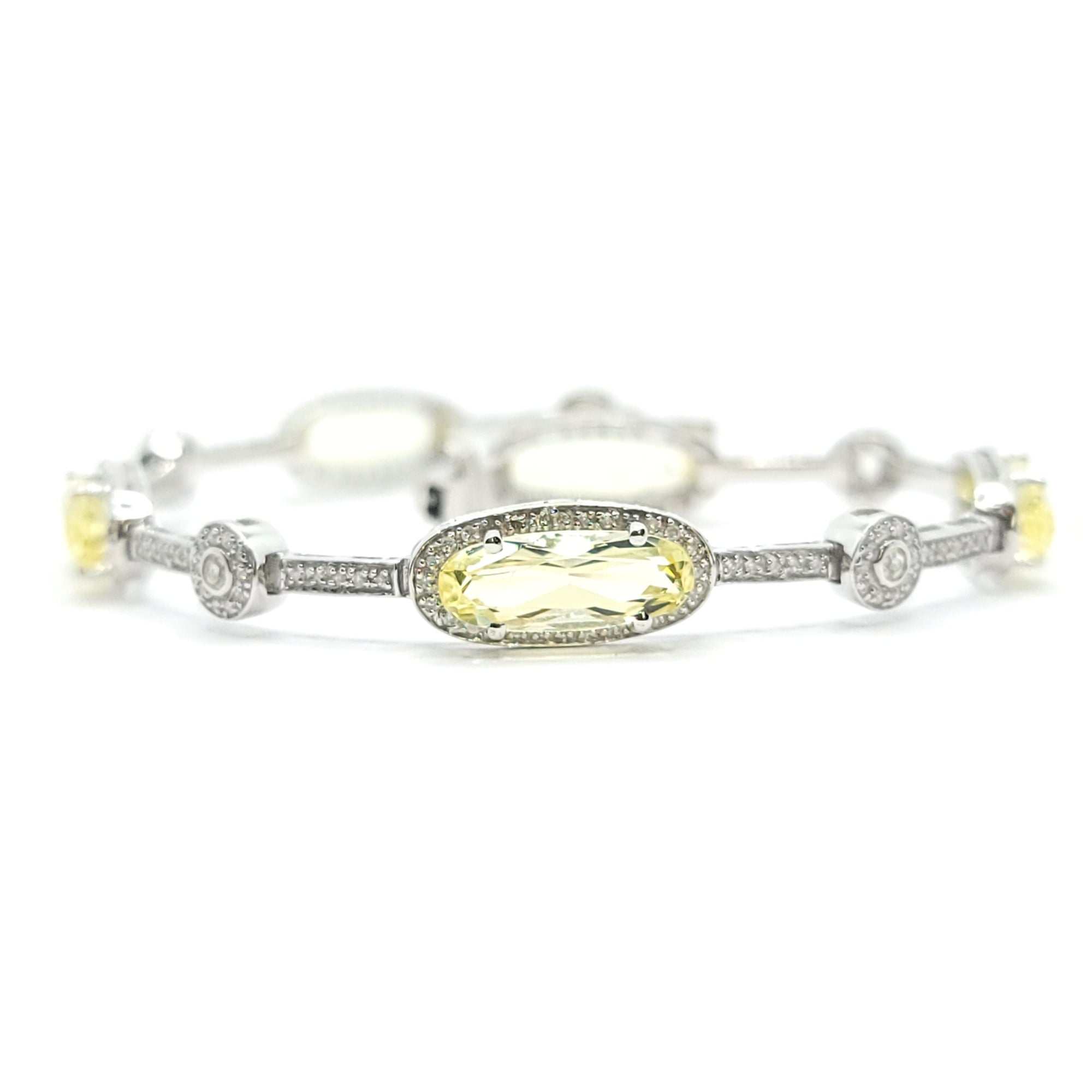 14K WHITE GOLD LIME QUARTZ AND DIAMOND LADIES TENNIS BRACELET