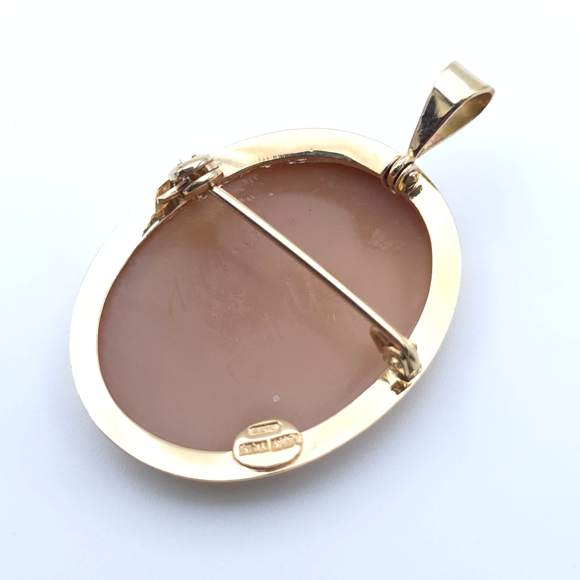 ANTIQUE LOVE BIRD CAMEO 14K YELLOW GOLD LADYS  PIN BROOCH PENDENT