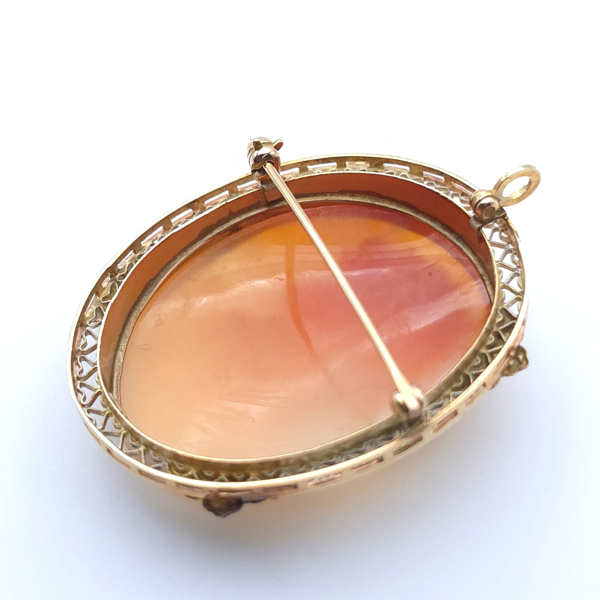 ANTIQUE ART DECO CAMEO 14K YELLOW GOLD LADYS PIN BROOCH PENDENT