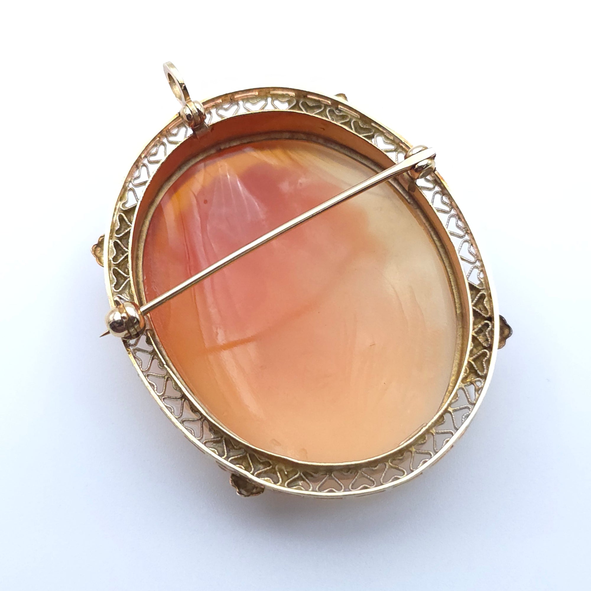 ANTIQUE ART DECO CAMEO 14K YELLOW GOLD LADYS PIN BROOCH PENDENT