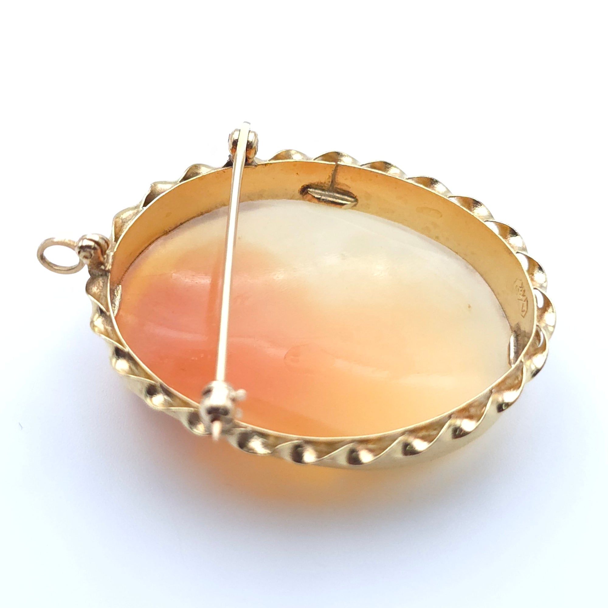 ANTIQUE CAMEO 14K YELLOW GOLD LADYS  PIN BROOCH PENDENT