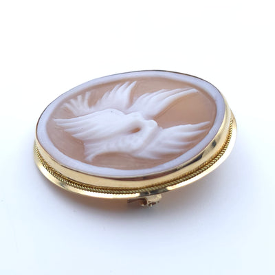 ANTIQUE LOVE BIRD CAMEO 14K YELLOW GOLD LADYS  PIN BROOCH PENDENT