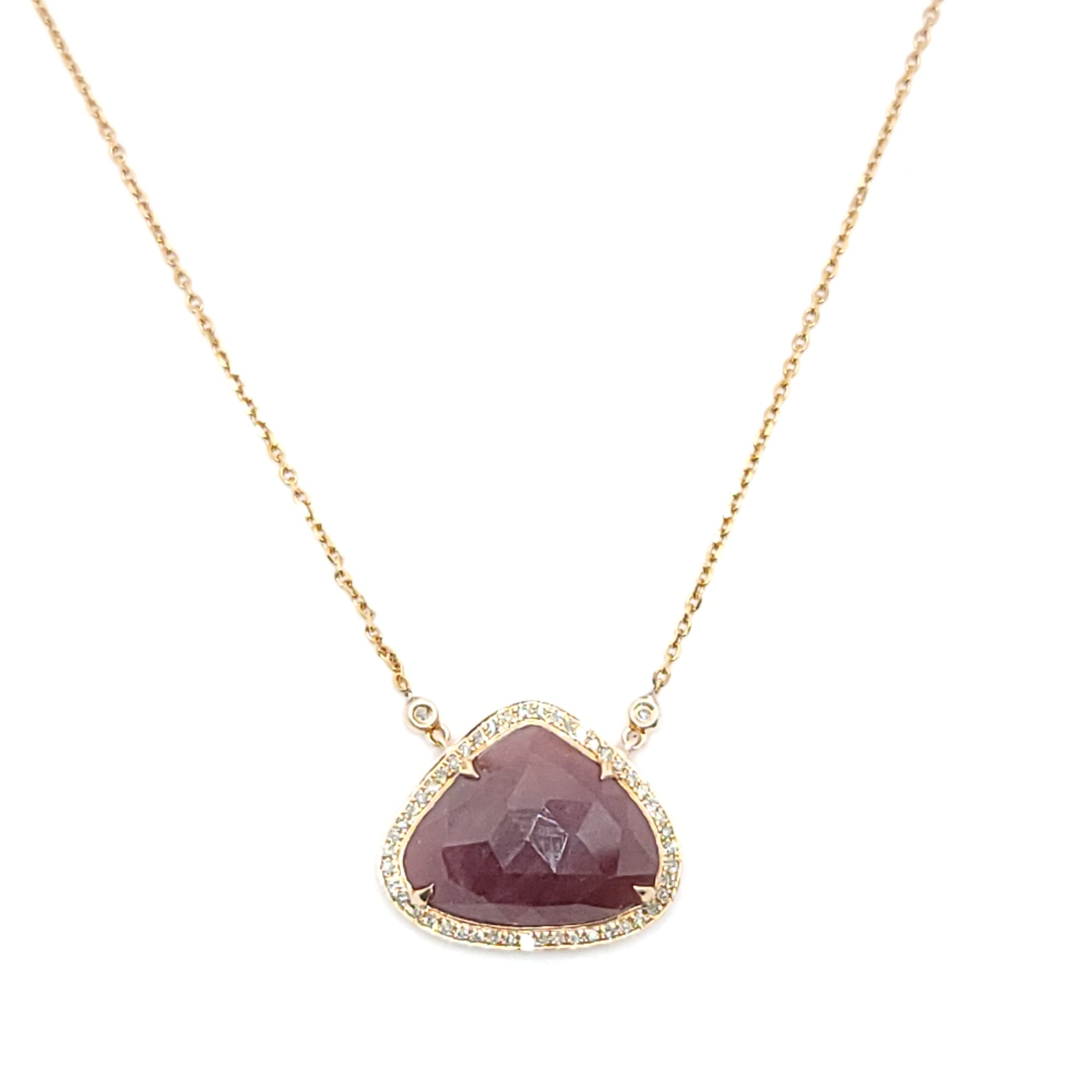 14K ROSE GOLD RUBY & DIAMONDS CHECKERBOARD  PENDANT AND CHAIN