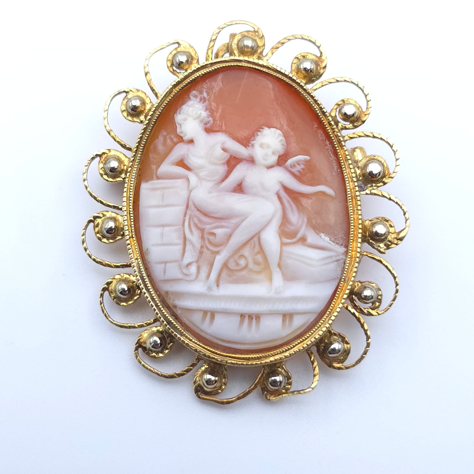 ANTIQUE CAMEO 14K YELLOW GOLD LADYS PIN BROOCH PENDENT