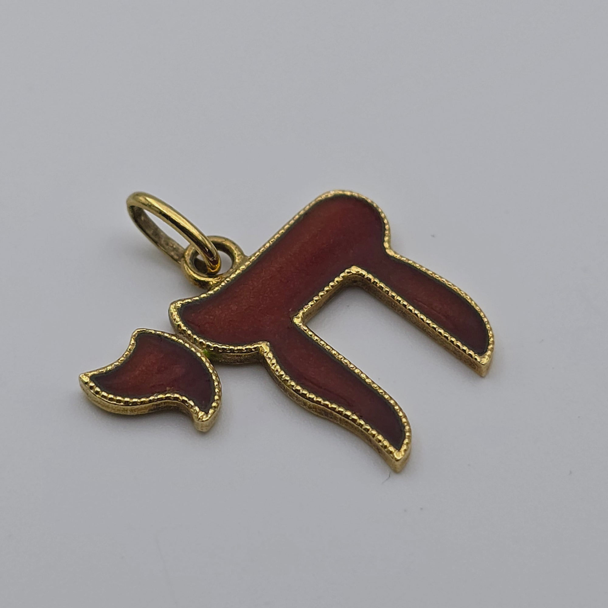 ANTIQUE 14K YELLOW GOLD ENAMEL JEWISH CHAI