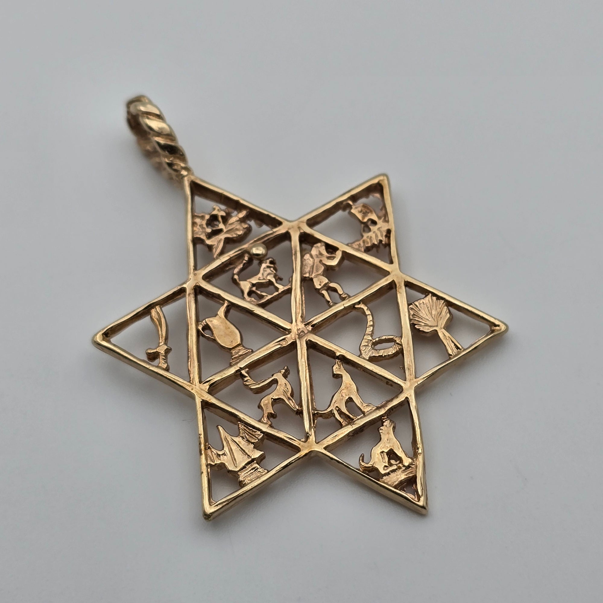ANTIQUE 14K YELLOW GOLD JEWISH STAR 12 TRIBES