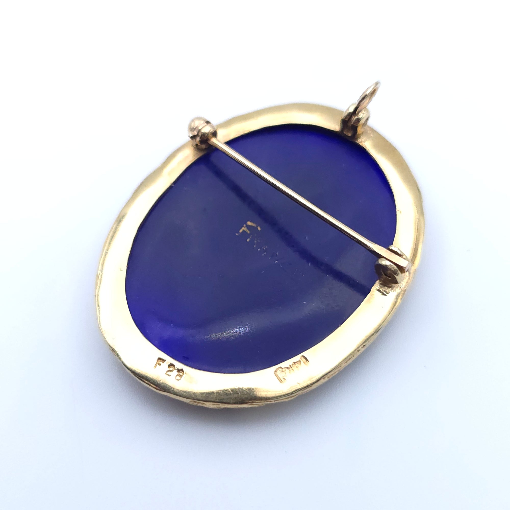 ANTIQUE 14K YELLOW GOLD LADYS PIN BROOCH HAND PAINTED PORTRAIT ON PORCELAIN FRANCE