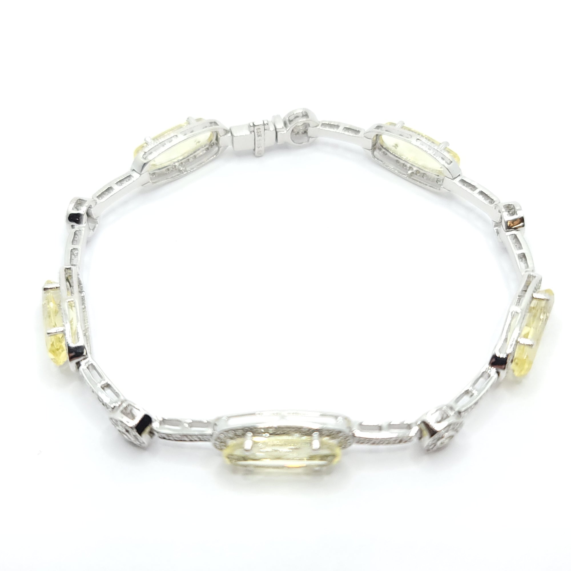 14K WHITE GOLD LIME QUARTZ AND DIAMOND LADIES TENNIS BRACELET