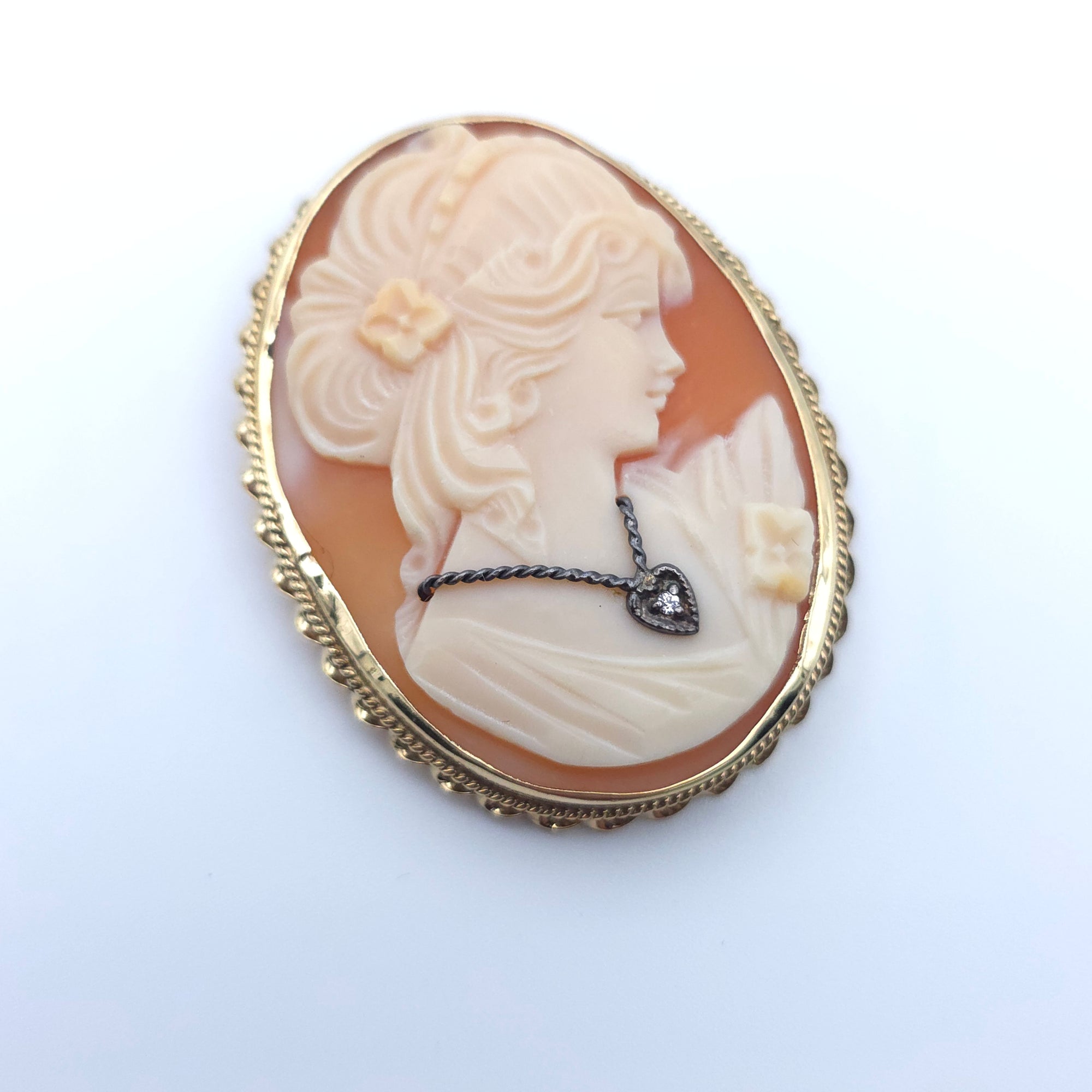 ANTIQUE DIAMOND NECKLACE CAMEO 14K YELLOW GOLD LADYS  PENDENT