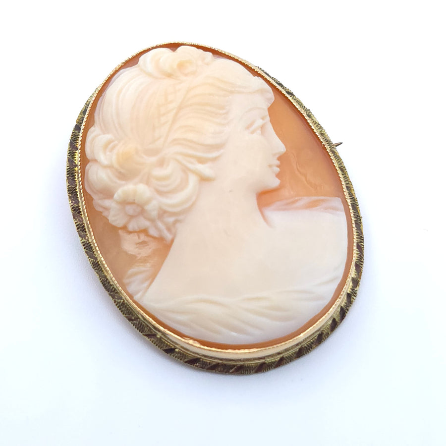 ANTIQUE CAMEO 14K YELLOW GOLD LADYS  PIN BROOCH PENDENT