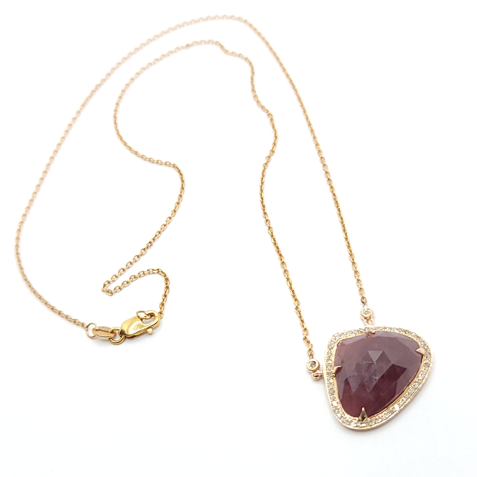 14K ROSE GOLD RUBY & DIAMONDS CHECKERBOARD  PENDANT AND CHAIN