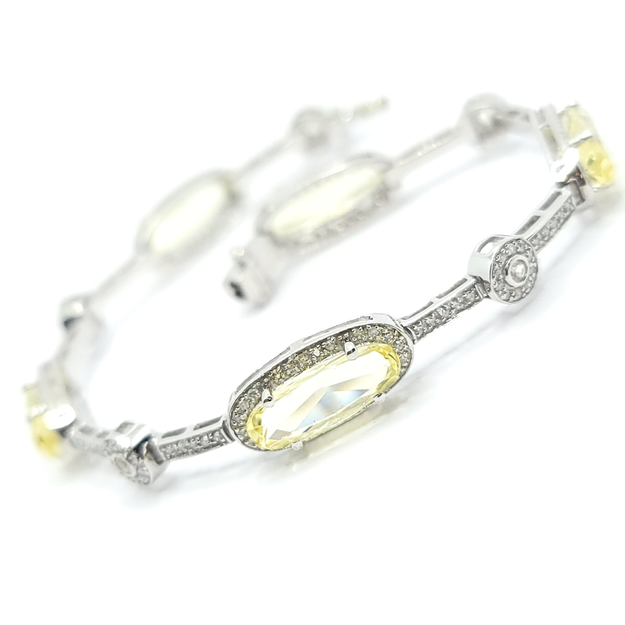 14K WHITE GOLD LIME QUARTZ AND DIAMOND LADIES TENNIS BRACELET