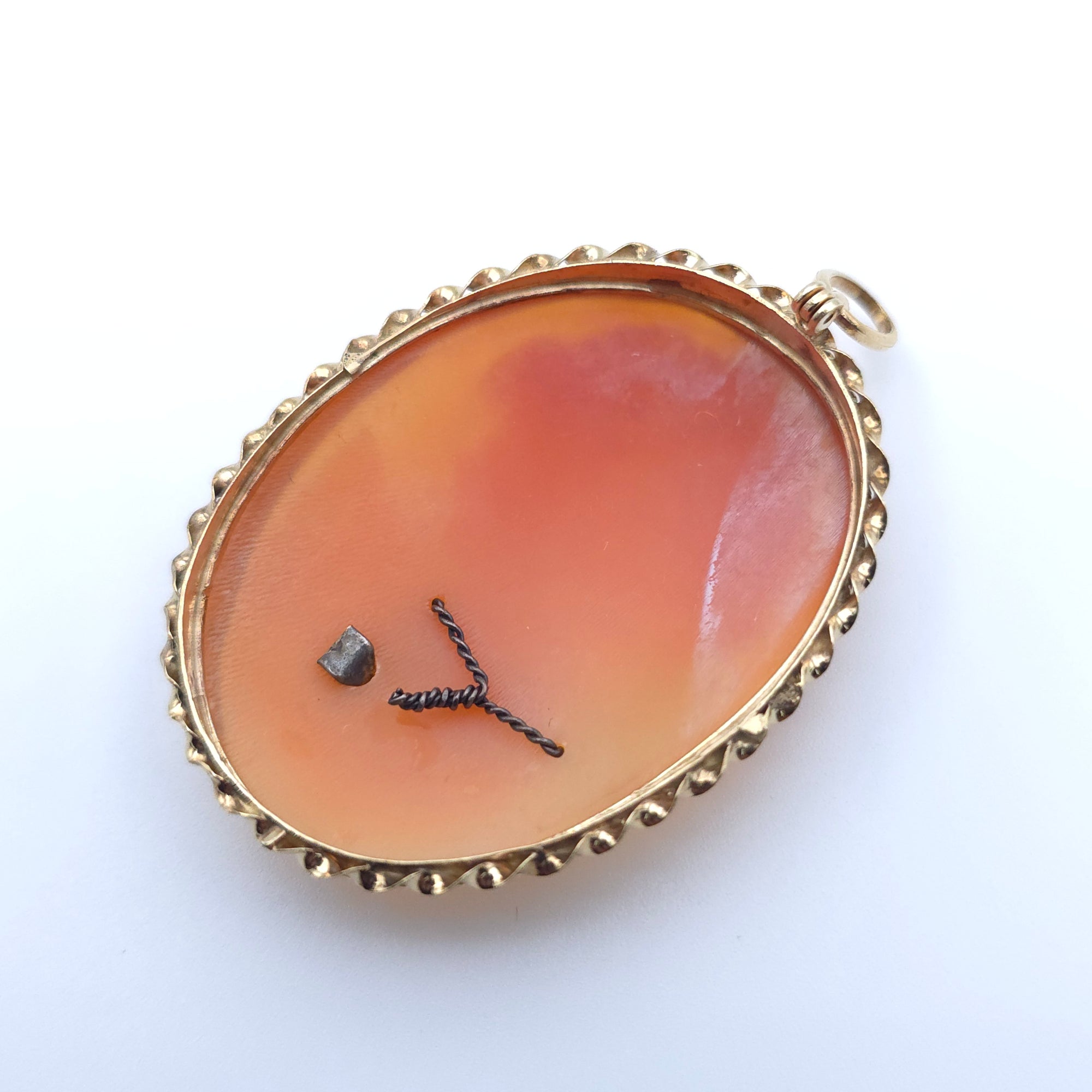 ANTIQUE DIAMOND NECKLACE CAMEO 14K YELLOW GOLD LADYS  PENDENT